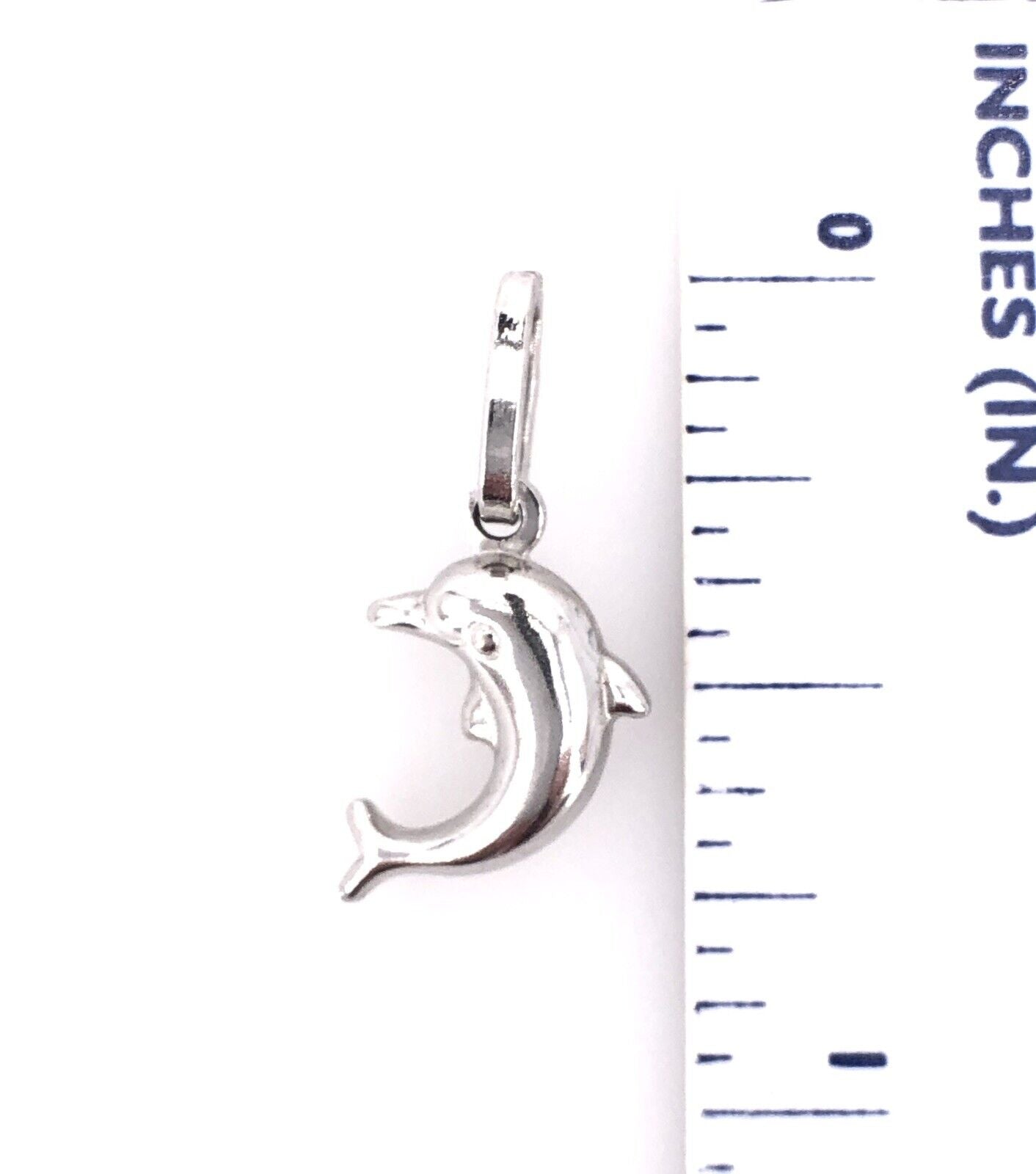 Jumping Dolphin Solid 14K White Gold Puffy 2 Sided Charm/Pendant, New