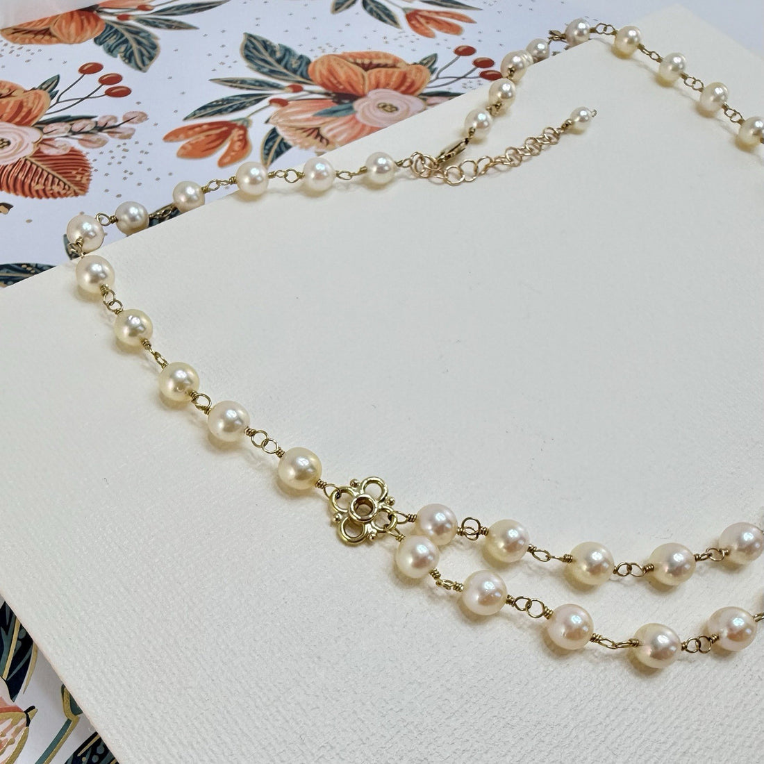 14k Yellow Gold Genuine Akoya Cultured Pearls Handcrafted Necklace, 17-18.75"