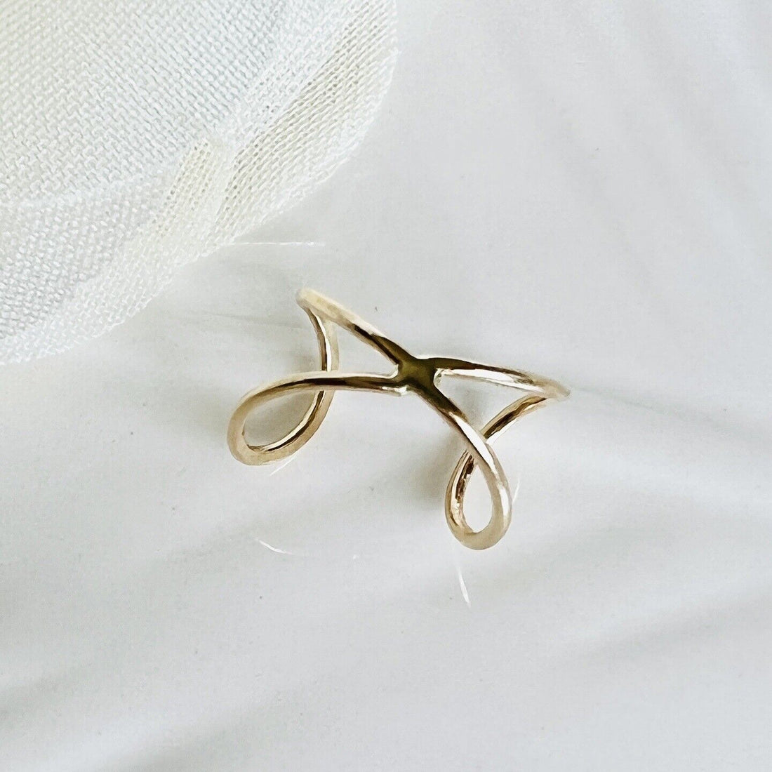 Solid 14k Yellow Gold Criss-Cross Ear Cuff Earring, New