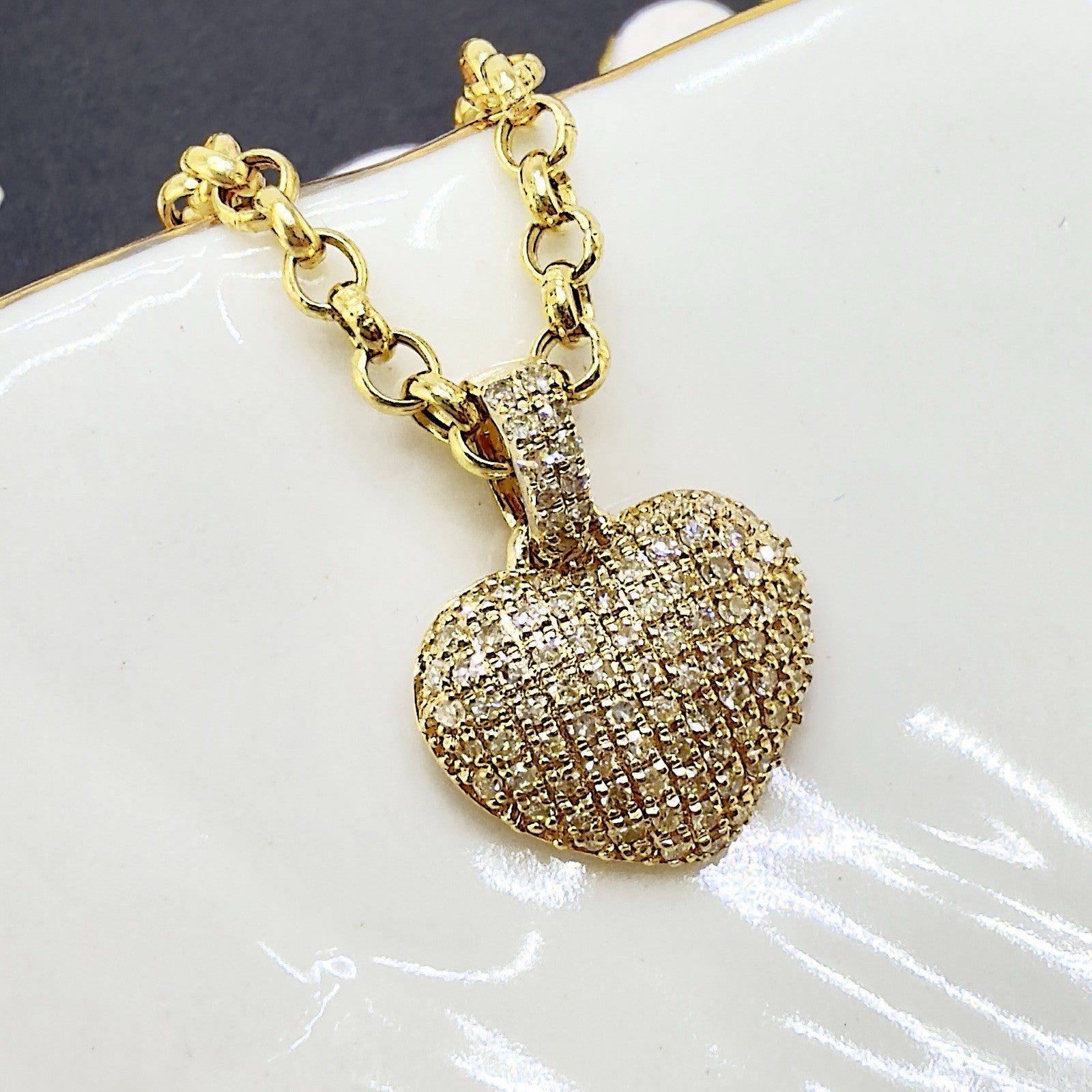 10k Yellow Gold Genuine Diamond Heart Pave Pendant, New