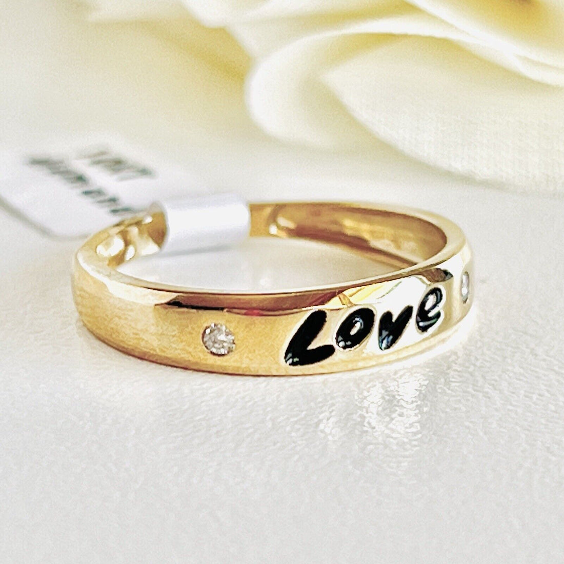 Solid 10k Yellow Gold Genuine Diamond Love Ring Band, New