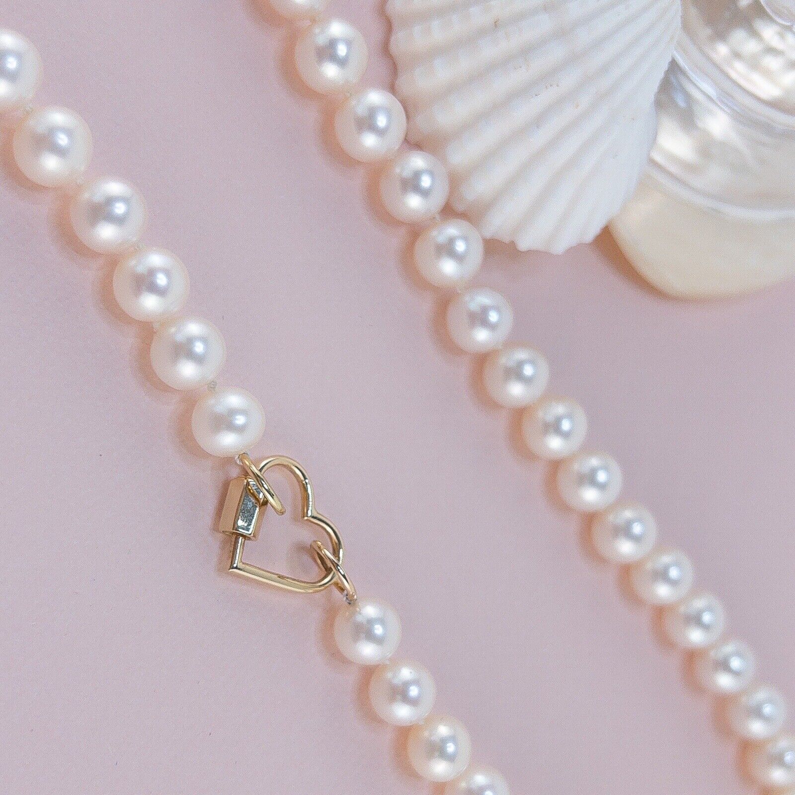 Genuine 7.5-8mm Cultured Pearl Solid 14k Yellow Gold Heart Necklace, New 16.5”