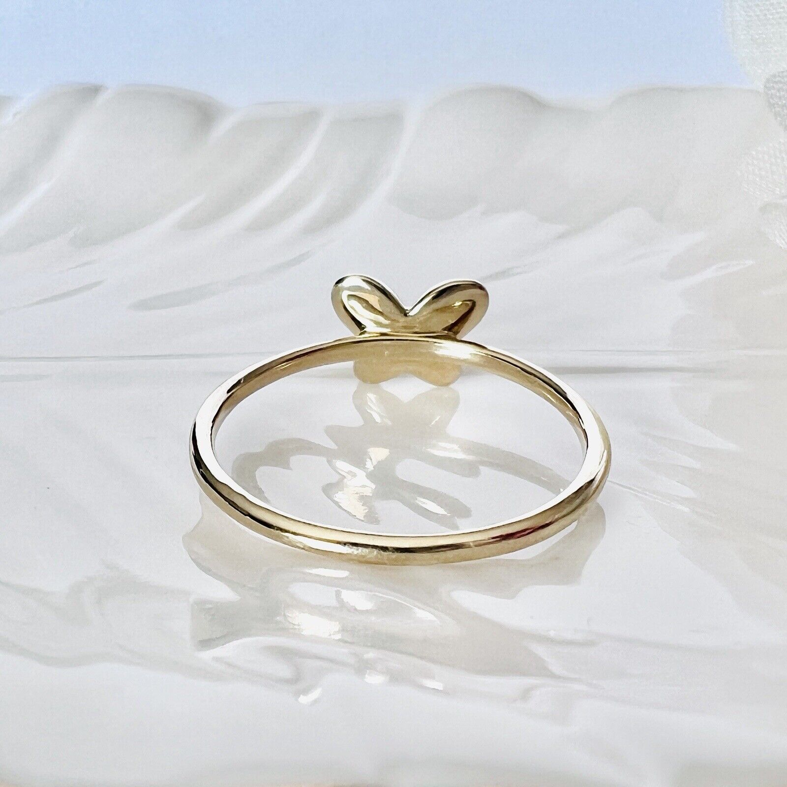 Solid 10k Yellow Gold Genuine Diamond Pave Butterfly Ring, Size 7