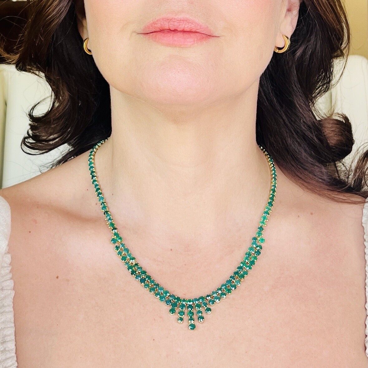 Gorgeous Vintage Genuine Green Onyx (25ctw) "Cleopatra" Necklace, 19" New