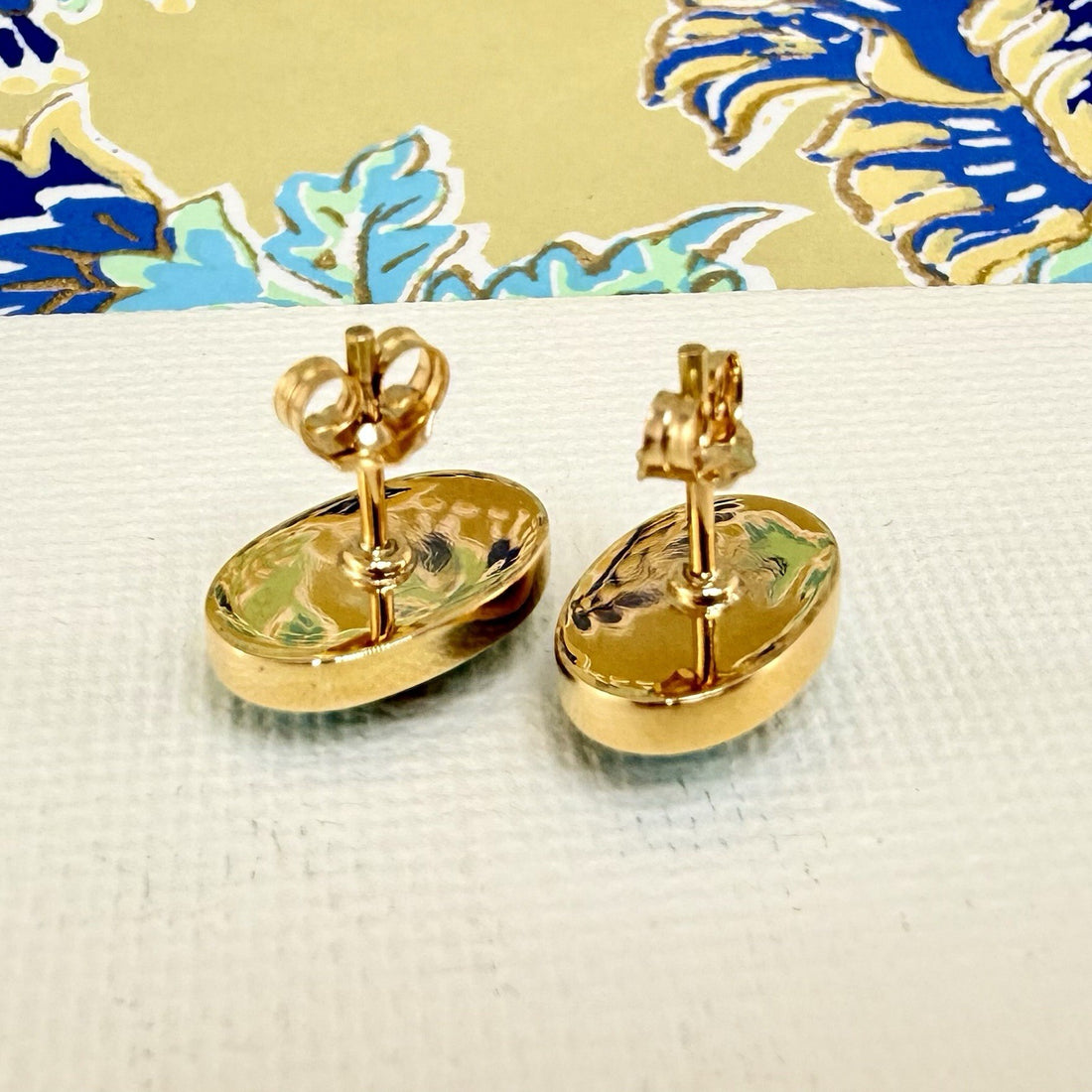 14k Yellow Gold Egyptian Turquoise Custom Made Stud Earrings, New Pair #1