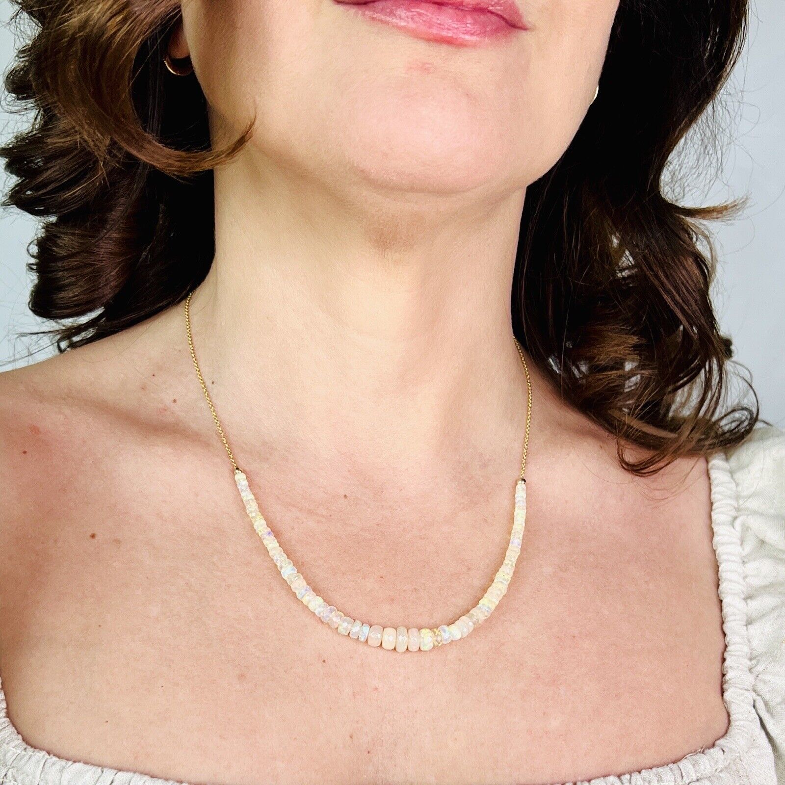 Genuine Opal (21.3ct) Solid 14k Yellow Gold Bead/Chain Necklace, New 19.5"