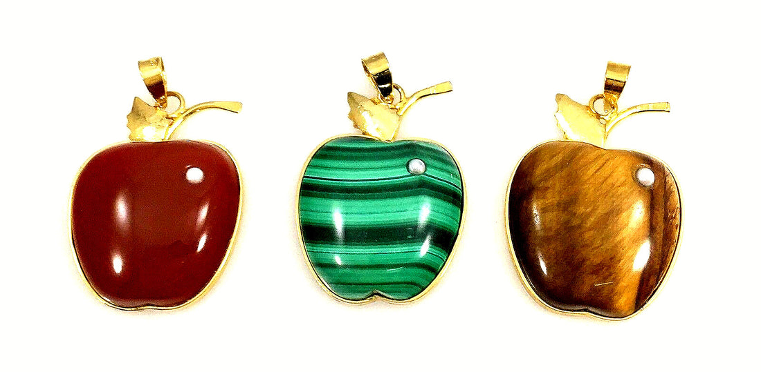 Adorable Genuine Gemstone Apple & Pearl 14kt Gold Overlay Sterling Pendant, New