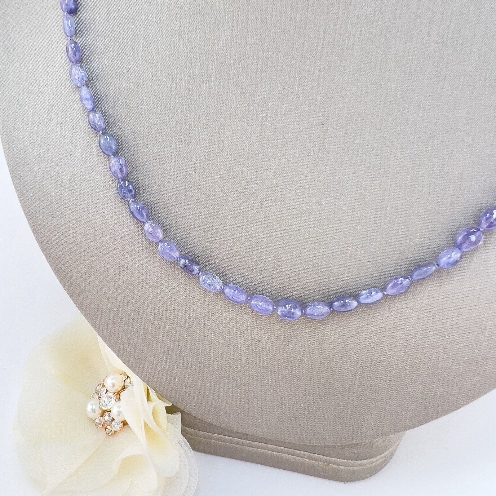 Natural Tanzanite 14k Yellow Gold Beaded Necklace, New 18"