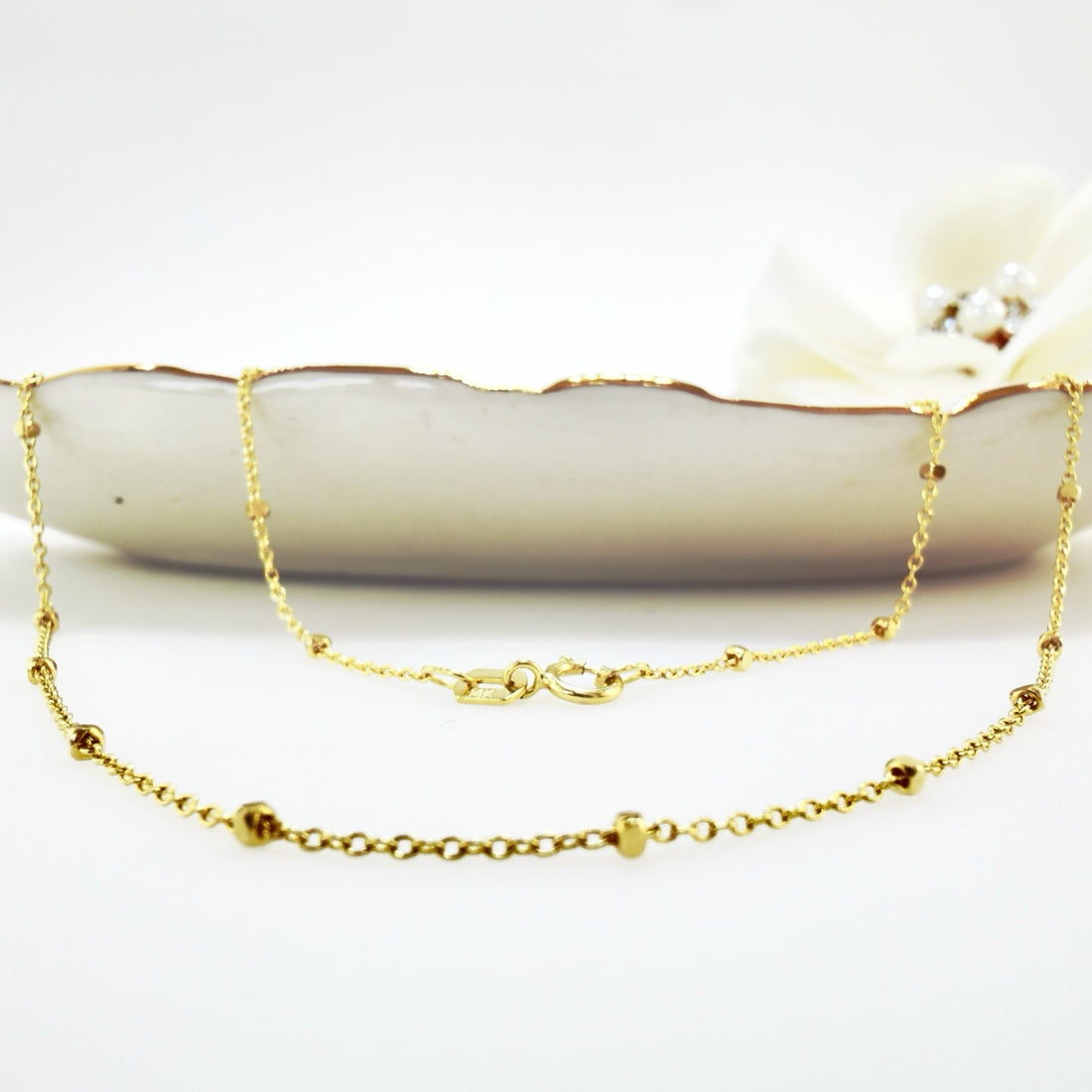 14k Yellow Gold Diamond-Cut Ball Station Chain, 16", New
