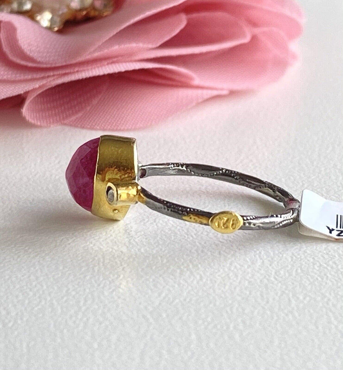 Antiqued Sterling Silver 22k Yellow Gold Ruby Ring Size 6.25
