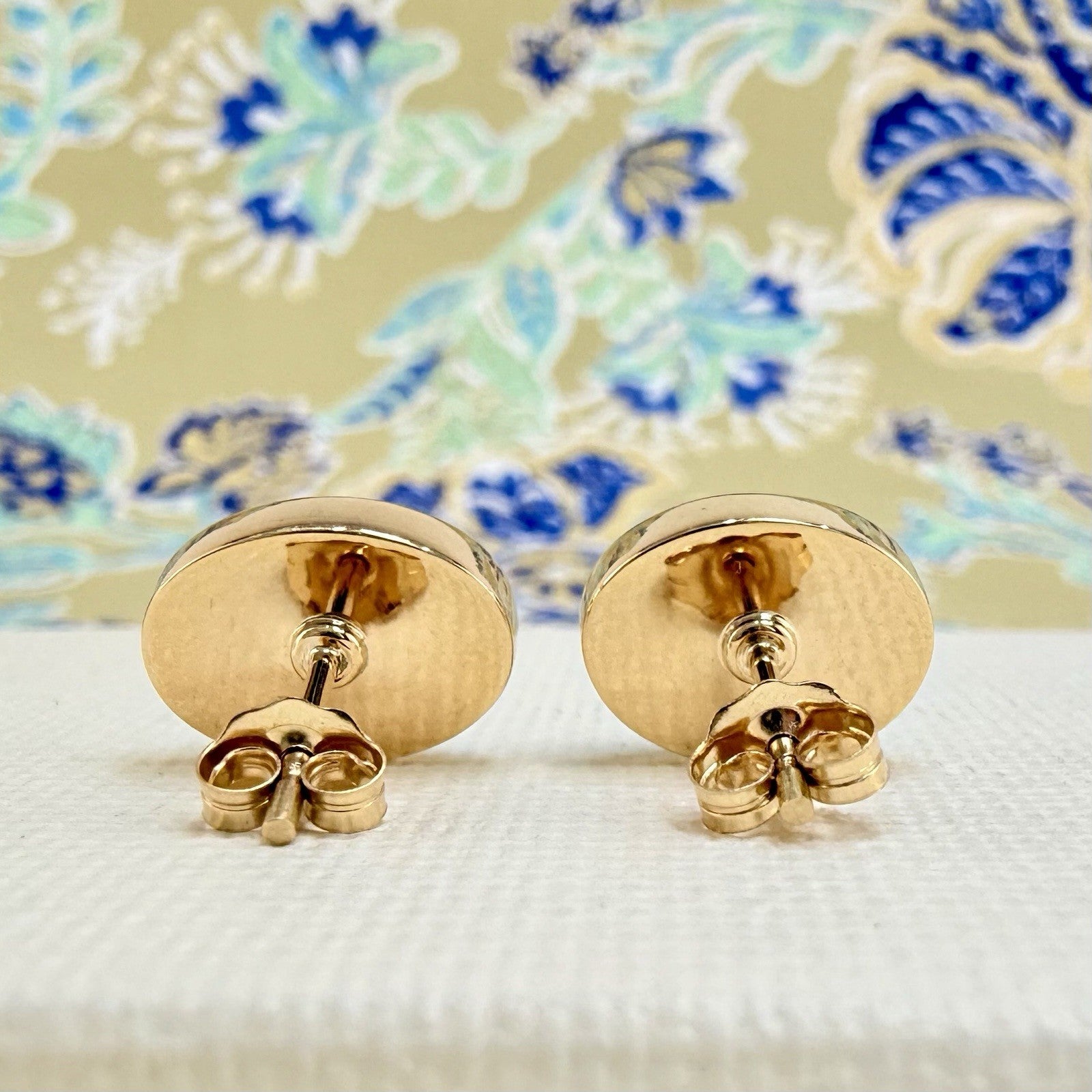 14k Yellow Gold Egyptian Turquoise Custom Made Stud Earrings, New Pair #2