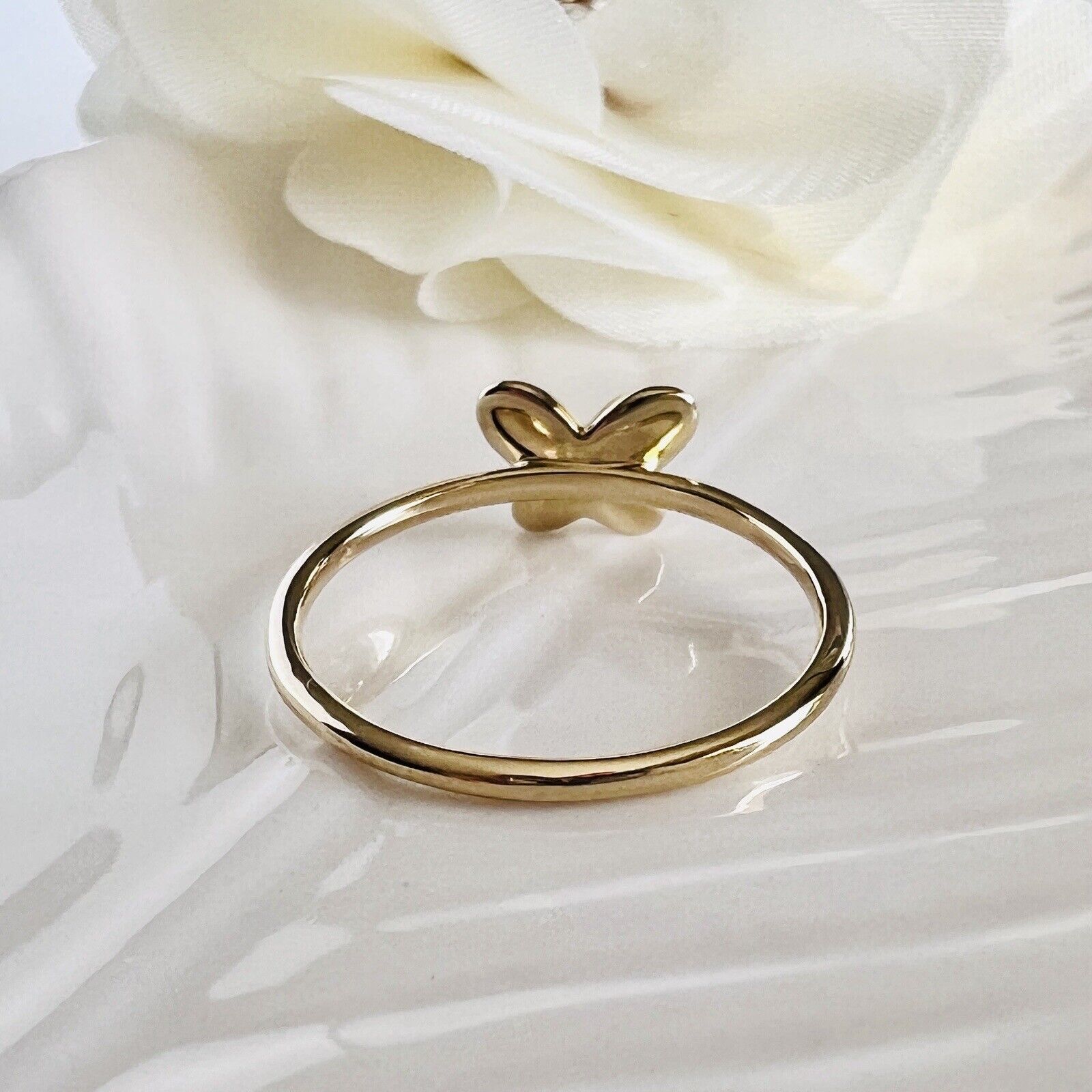 Solid 10k Yellow Gold Genuine Diamond Pave Butterfly Ring, Size 7