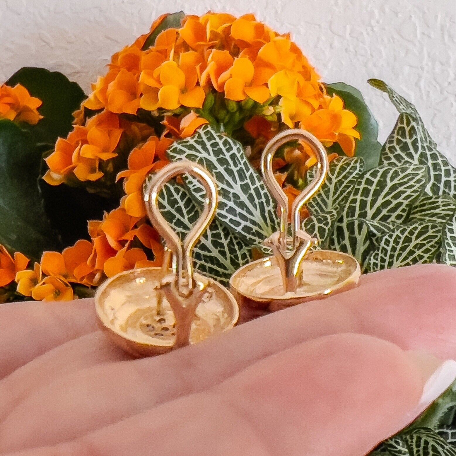 14k Yellow Gold Diamond Swirl "Button" Post & Omega Clip Earrings