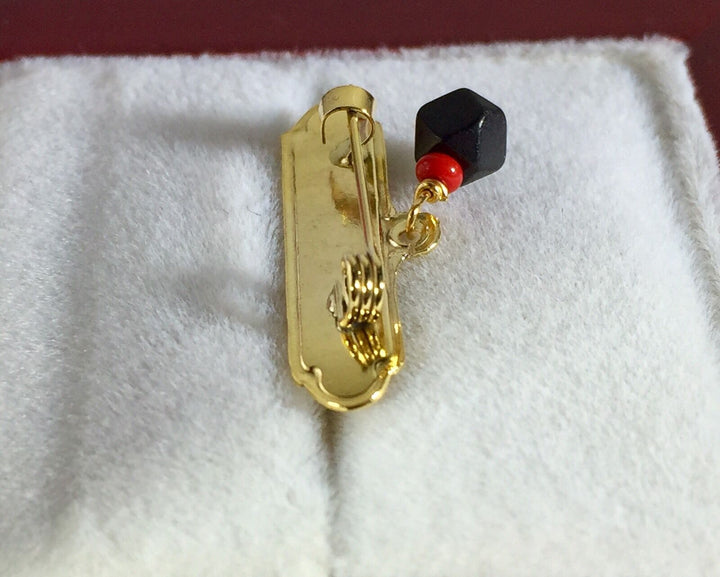 God Bless Me Pin, Solid Gold & Genuine Azabache, Brand New