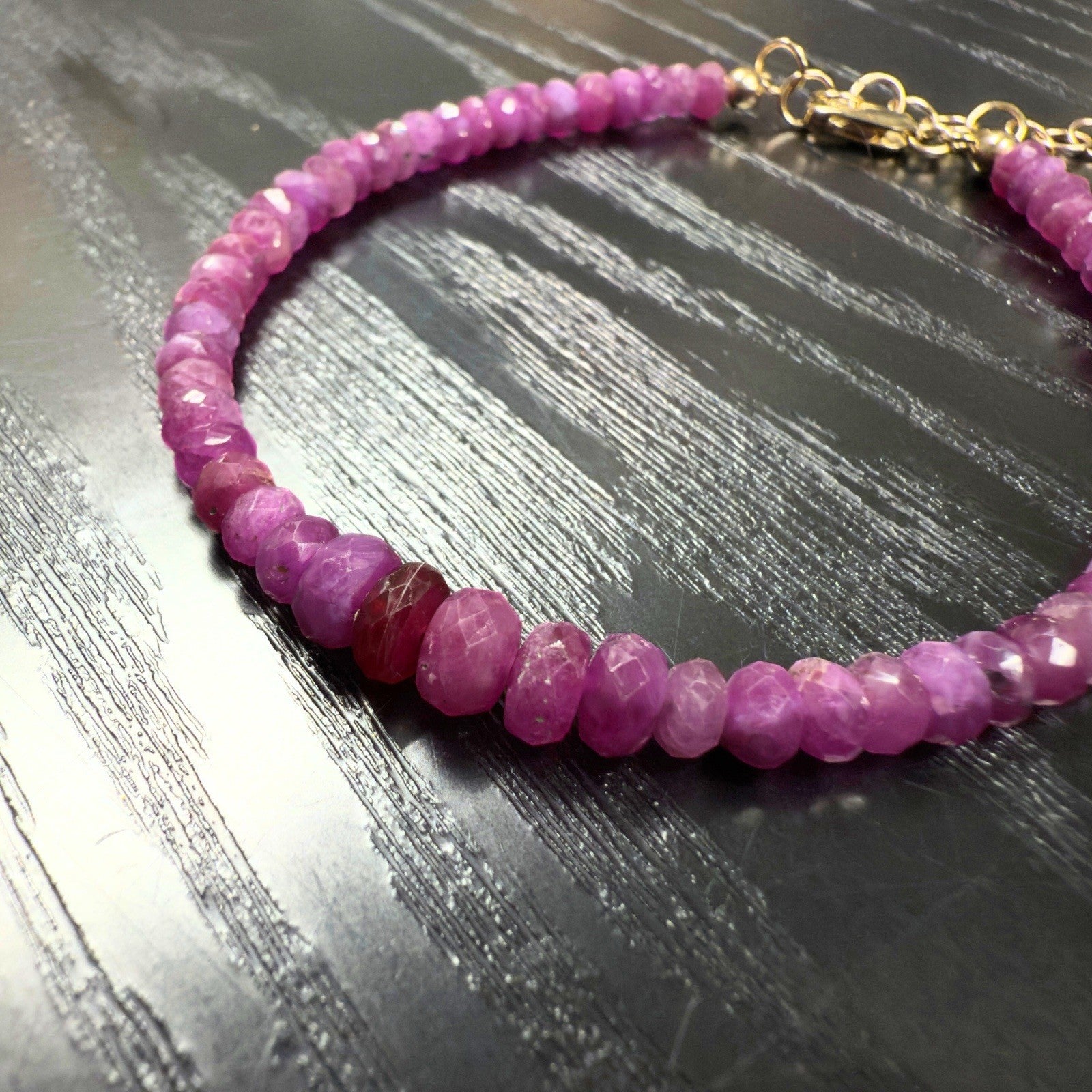 14k Yellow Gold Multitone Ruby Bracelet, Adjustable 6.75-7.75", New