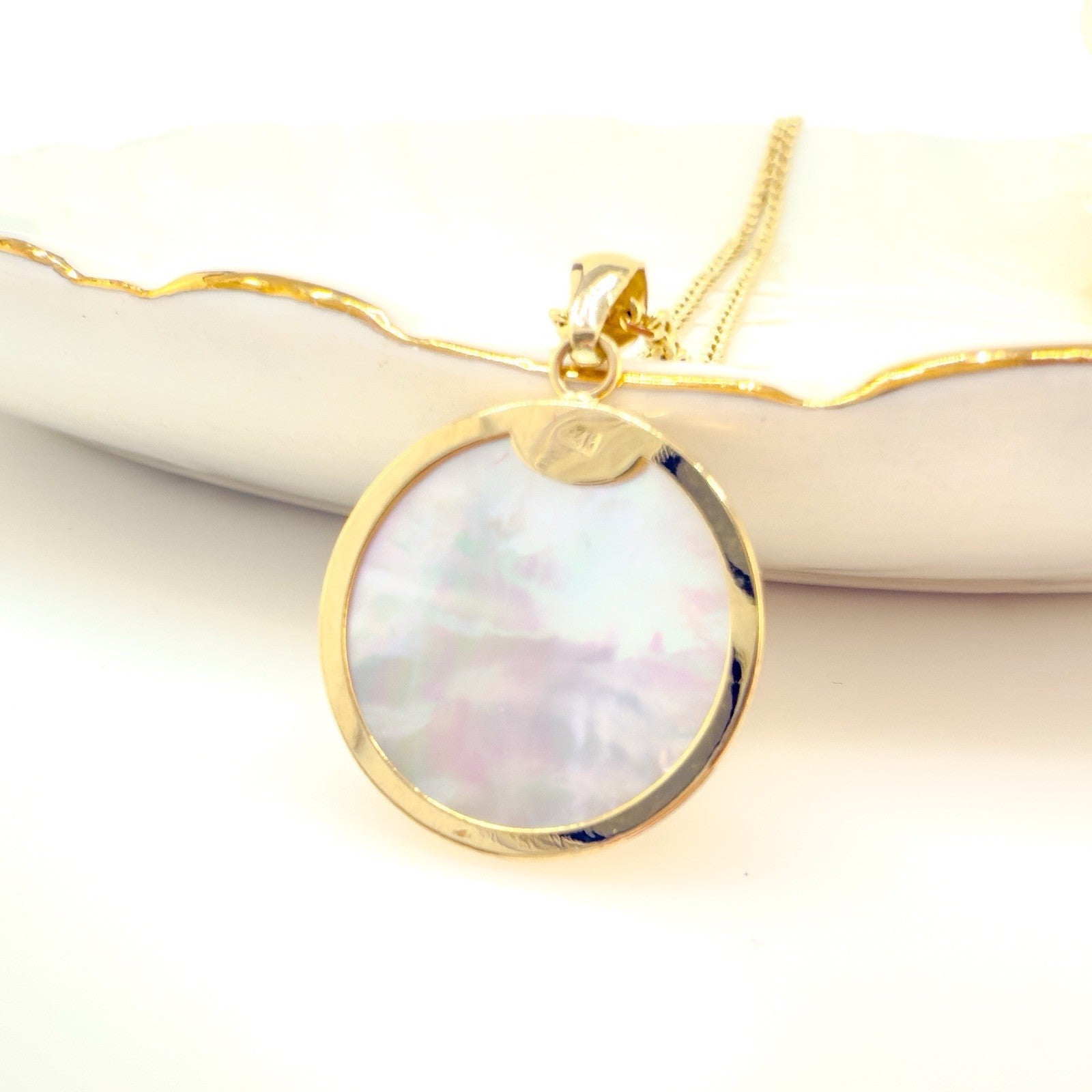 14k Yellow Gold & Genuine Mother of Pearl Tree of Life Charm Pendant, New