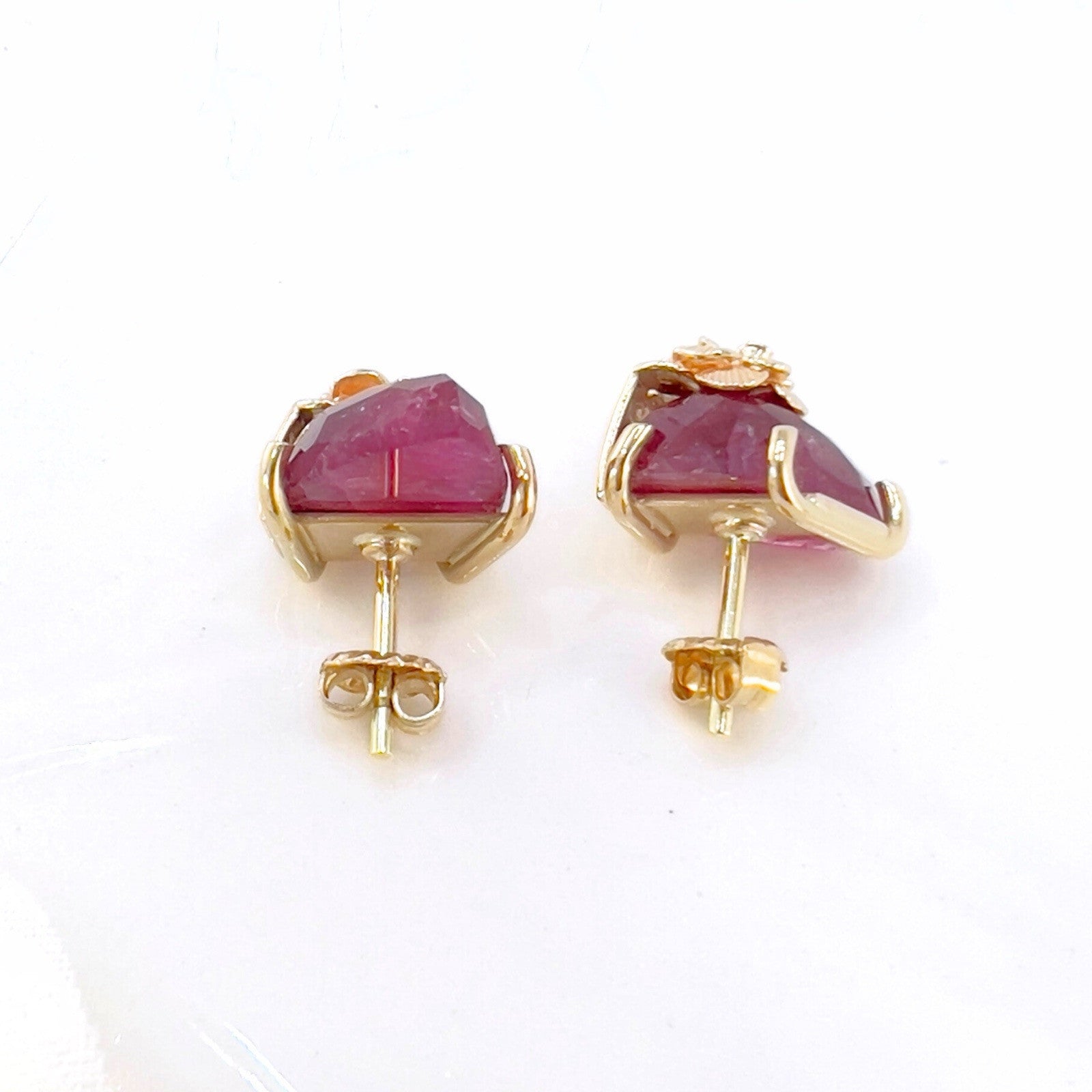 14k Yellow Gold Rose & Tourmaline Stud Earrings, Newly Handcrafted